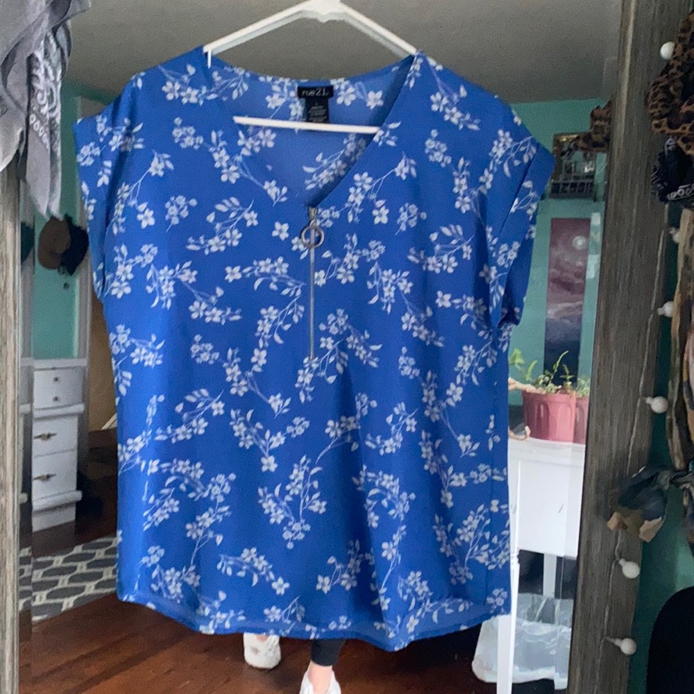 Large blue floral blouse